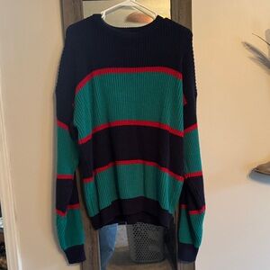 Wrangler Navy and Teal Striped Women's Sweater
